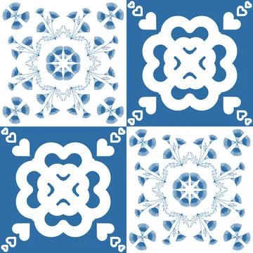 Indigo blue seamless pattern, repeating motif tile mosaic pottery design, por Ilustración de archivo