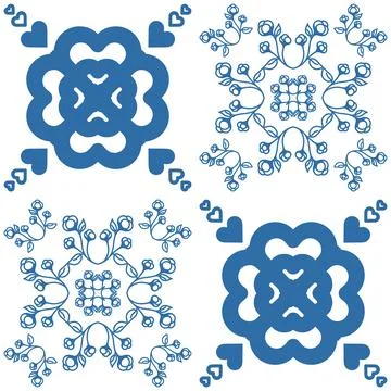 Indigo blue seamless pattern, repeating motif tile mosaic pottery design, por Stock Illustration