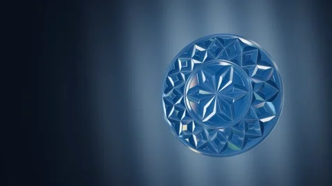 Indigo Cut Glass Disc with Geometric Grooves and Moving Light Stock Footage 345290675