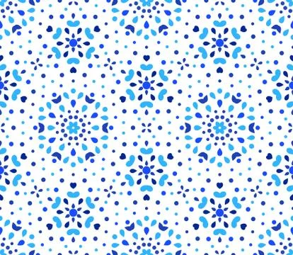 Indigo Dots Blue Flower Pattern Stock Illustration