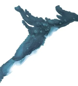 Indigo long diagonal ink splash with dark branches and light bubbles Stock Illustration