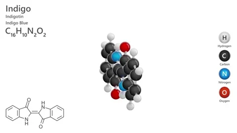 Indigo. Natural dye. 3D model of a molecule.  White background. 3D render Stock Footage 289753254