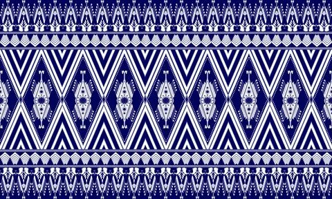 Indigo Thai Isan Textile Pattern with Traditional Diamond &amp; Geometric Motifs Stock Illustration