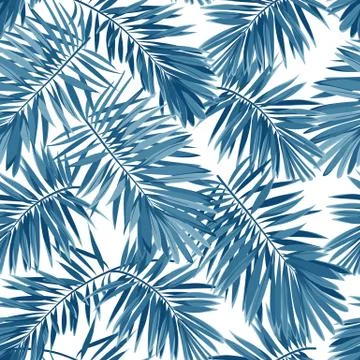 Indigo vector seamless pattern with monstera palm leaves on dark background Illustrazione stock