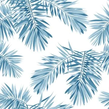 Indigo vector seamless pattern with monstera palm leaves on dark background Stock Illustration
