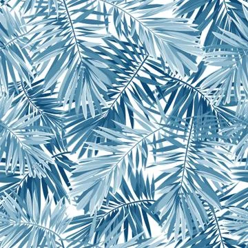 Indigo vector seamless pattern with monstera palm leaves on dark background Stock Illustration