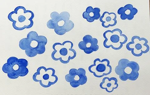 Indigo watercolour flowers pattern Stock Illustration