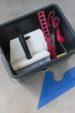 Indispensable tools for wallpapering the walls Stock Photos