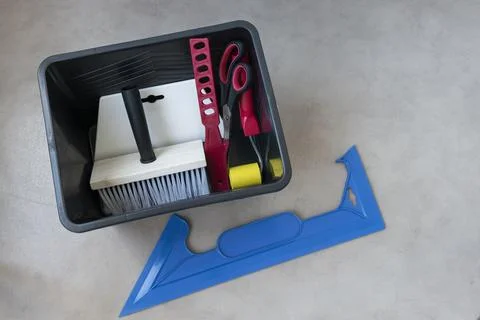 Indispensable tools for wallpapering the walls Stock Photos