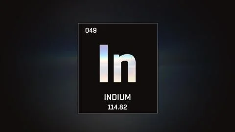 Indium as Element 49 of the Periodic Table 3D illustration on grey background Stock Illustration