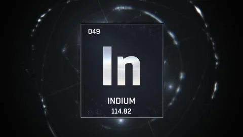 Indium as Element 49 of the Periodic Table 3D illustration on silver background Stock Illustration