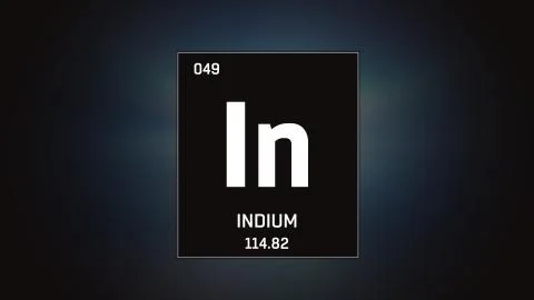 Indium as Element 49 of the Periodic Table 3D illustration on grey background Stock Illustration