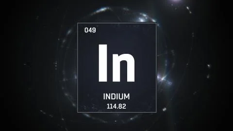 Indium as Element 49 of the Periodic Table 3D illustration on silver background Stock Illustration
