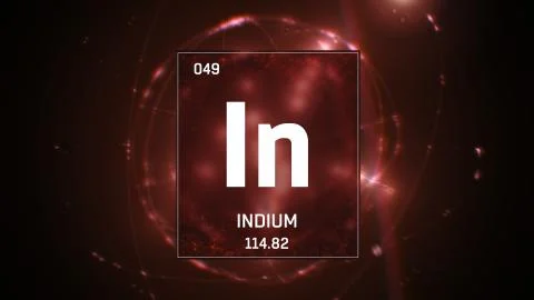 Indium as Element 49 of the Periodic Table 3D illustration on red background Stock Illustration