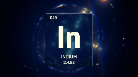 Indium as Element 49 of the Periodic Table 3D illustration on blue background Stock Illustration
