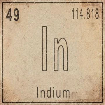 Indium Element Card from Periodic Table on Vintage Old Paper Stock Illustration