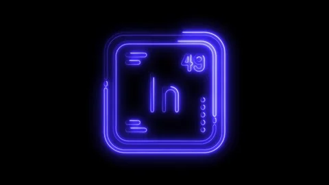 Indium element neon style periodic table glowing animation on black backgroun Stock Footage 308459758