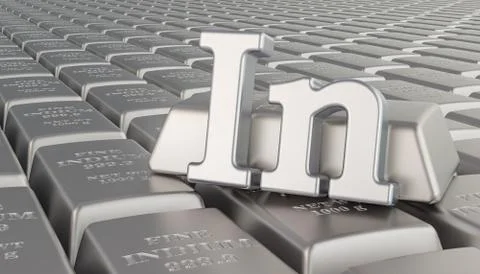 Indium ingots background with In symbol. 3D rendering Stock Illustration