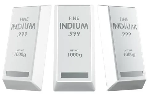 Indium ingots, side and front views. 3D rendering Illustrazione stock