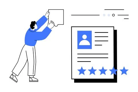 Individual Adding Quality Rating to Profile with Five Stars Next to Resume .. Stock Illustration