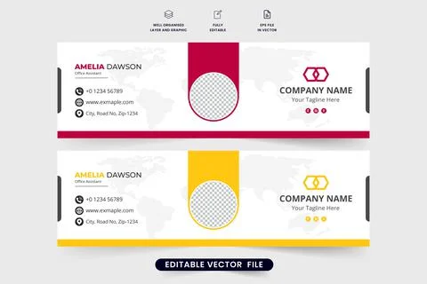 Individual author email signature design with red and yellow colors. Web mail Stock Illustration