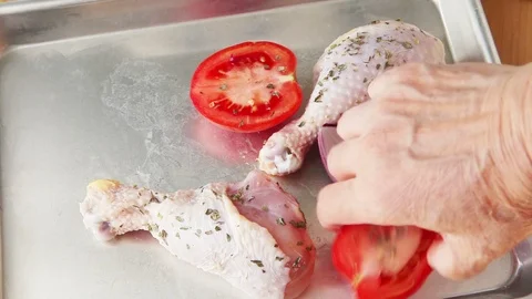 Individual chicken dinner on small sheet pan Stock Footage 92536434