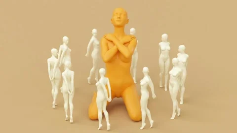 Individual concept, folded hands, pretty beautiful women, rotating clones. Stock Footage 186586272