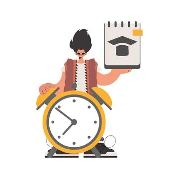 Individual with exceptional and caution clock, limited on white establishment Illustrazione stock