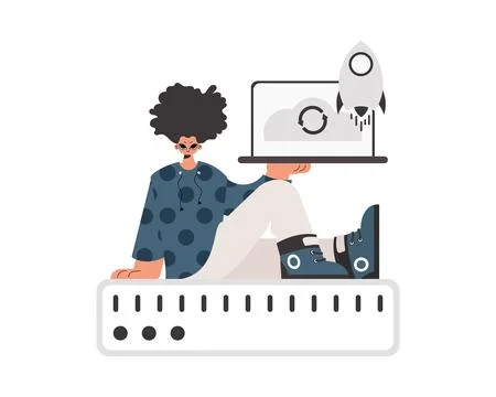 The individual is holding a tablet, which is synchronized with the data cap Stock Illustration