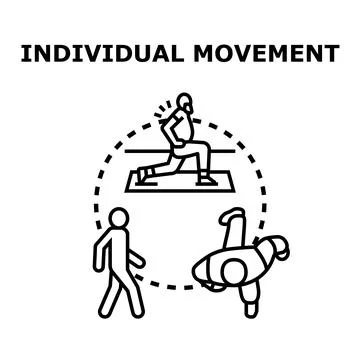 Individual movement concept with exercising, walking, and dynamic activity Stock Illustration