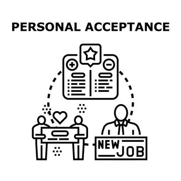 Individual self acceptance involves evaluating personal qualities, making sig Stock Illustration