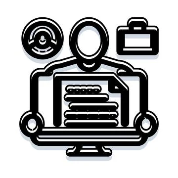 Individual working with documents on computer screen Stock Illustration