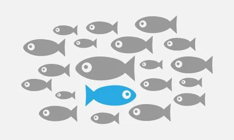 Individuality concept. Not like everyone else. Fish swims against the tide Stock Illustration