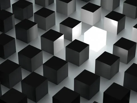 Individuality concept, one shining cube among grey cubes Stock Illustration