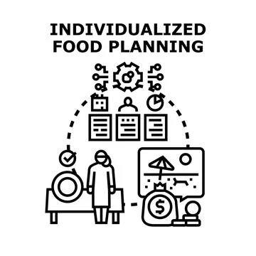 Individualized food planning process developing tailored diet program Stock Illustration