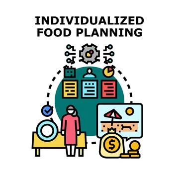 Individualized food planning process developing tailored diet program Stock Illustration