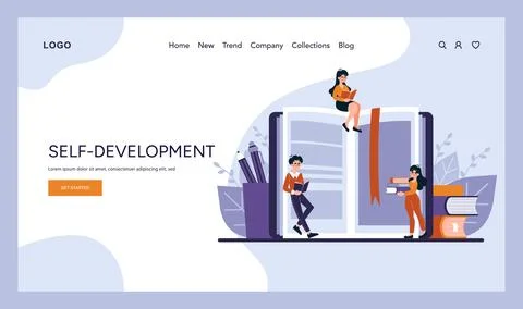 Individuals immersed in reading and sharing knowledge amidst a backdrop of giant Stock Illustration
