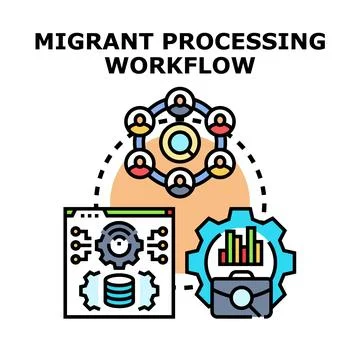 Individuals processing workflow, data and documentation system Stock Illustration