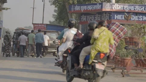 Indo Nepal international border customs house, Sashastra Seema Bal, Indian Stock Footage 327390413
