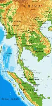 Indochina physical map Stock Illustration