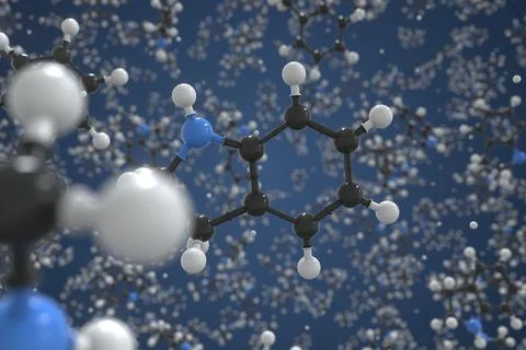 Indoline molecule, scientific molecular model, 3d rendering Stock Illustration
