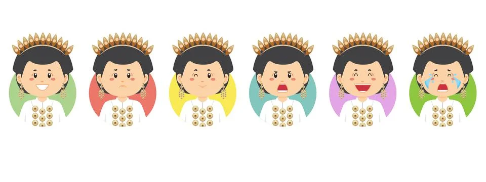 Indonesia Avatar with Various Expression Stock Illustration