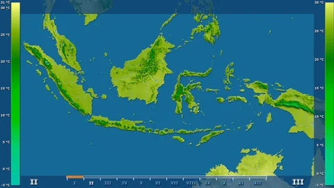 Indonesia - average temperature, raw data Stock Footage 92163275