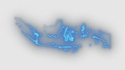 Indonesia Blue Neon Map Loop Animation on Transparent Background Glowing Vídeo Stock 335973142