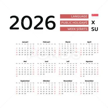  Foto zu Indonesia calendar 2026. Week starts from Sunday. Vector graphic design 
