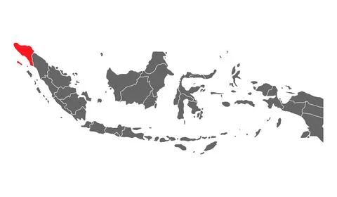 Indonesia detailed Aceh map shape, Flat web graphic concept icon symbol vecto Stock Illustration