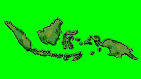 Indonesia Drawing Colored Map Green Scre 