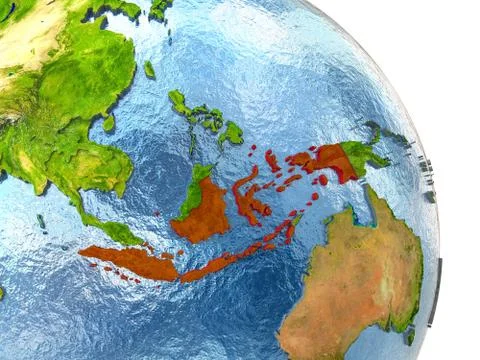 Indonesia on Earth in red Stock Illustration