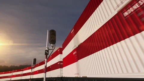 Indonesia export containers on cargo train wagons loop Stock Footage 325180206