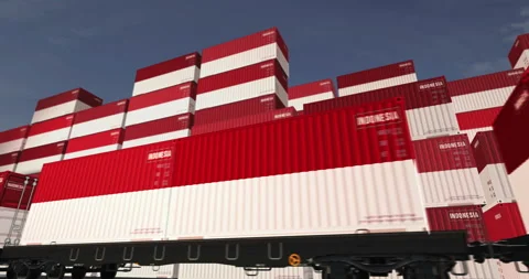 Indonesia export containers on cargo train wagons loop Stock Footage 325180212